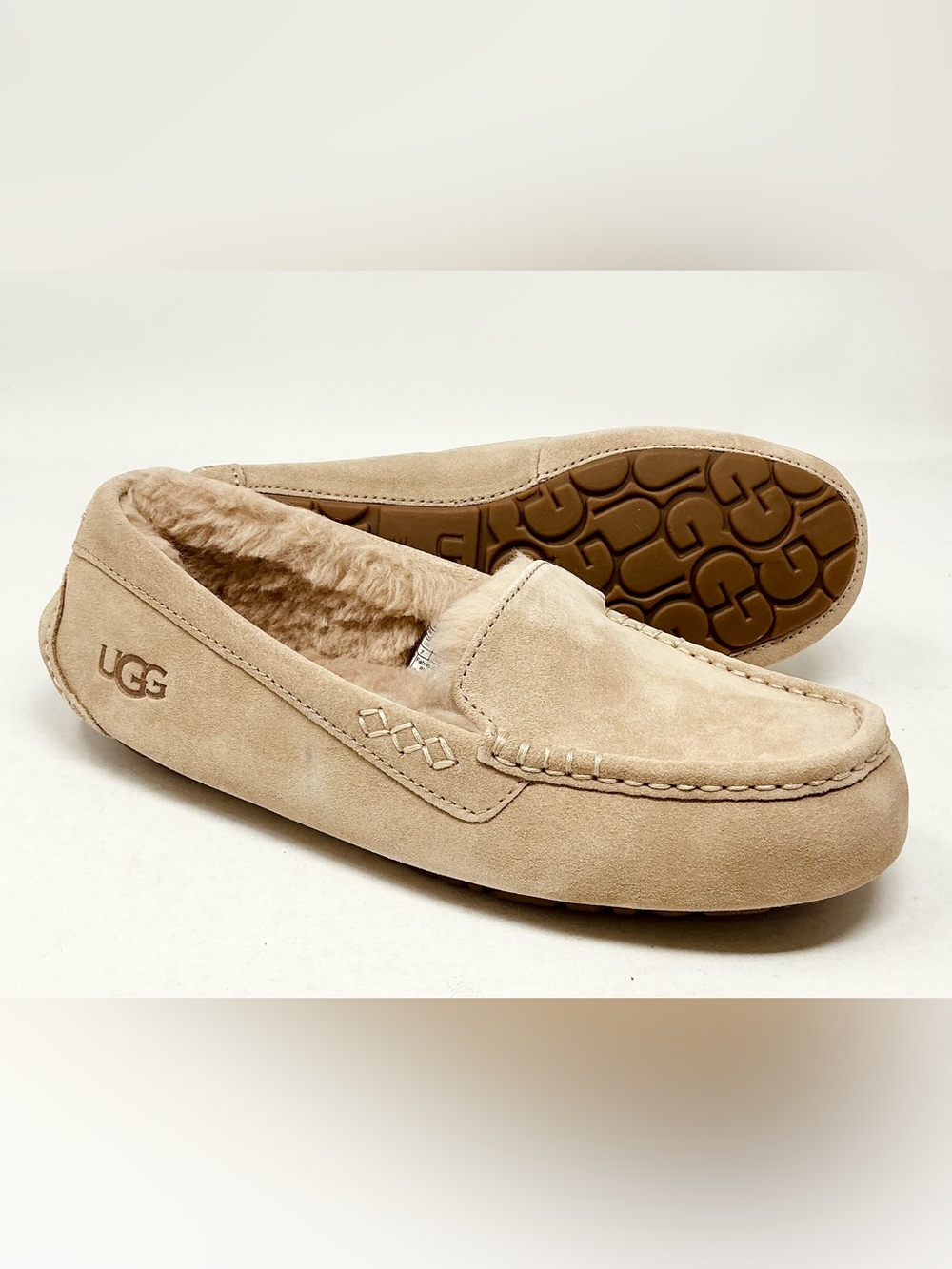 🆕Ugg Ansley Sand Brown Suede Lined Moccasin Slipper Slip On Women Size 9 NIB